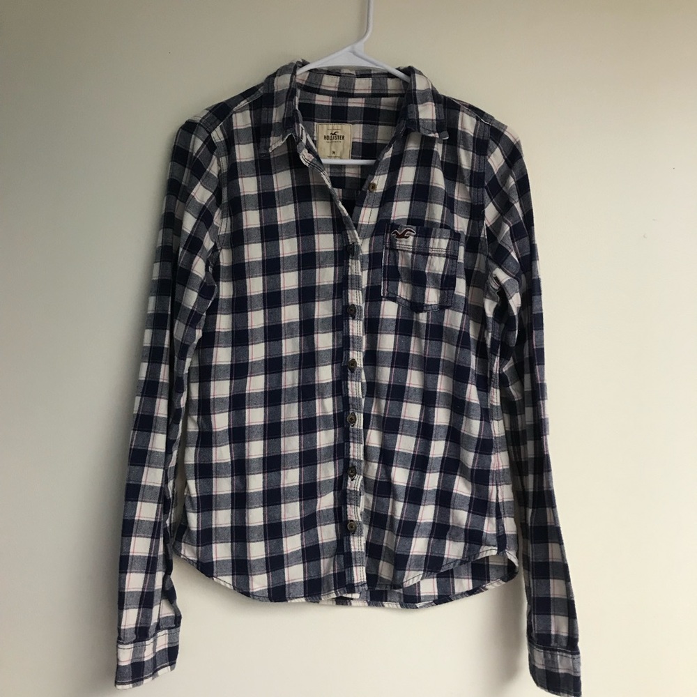 Hollister Navy, White and Pink Flannel